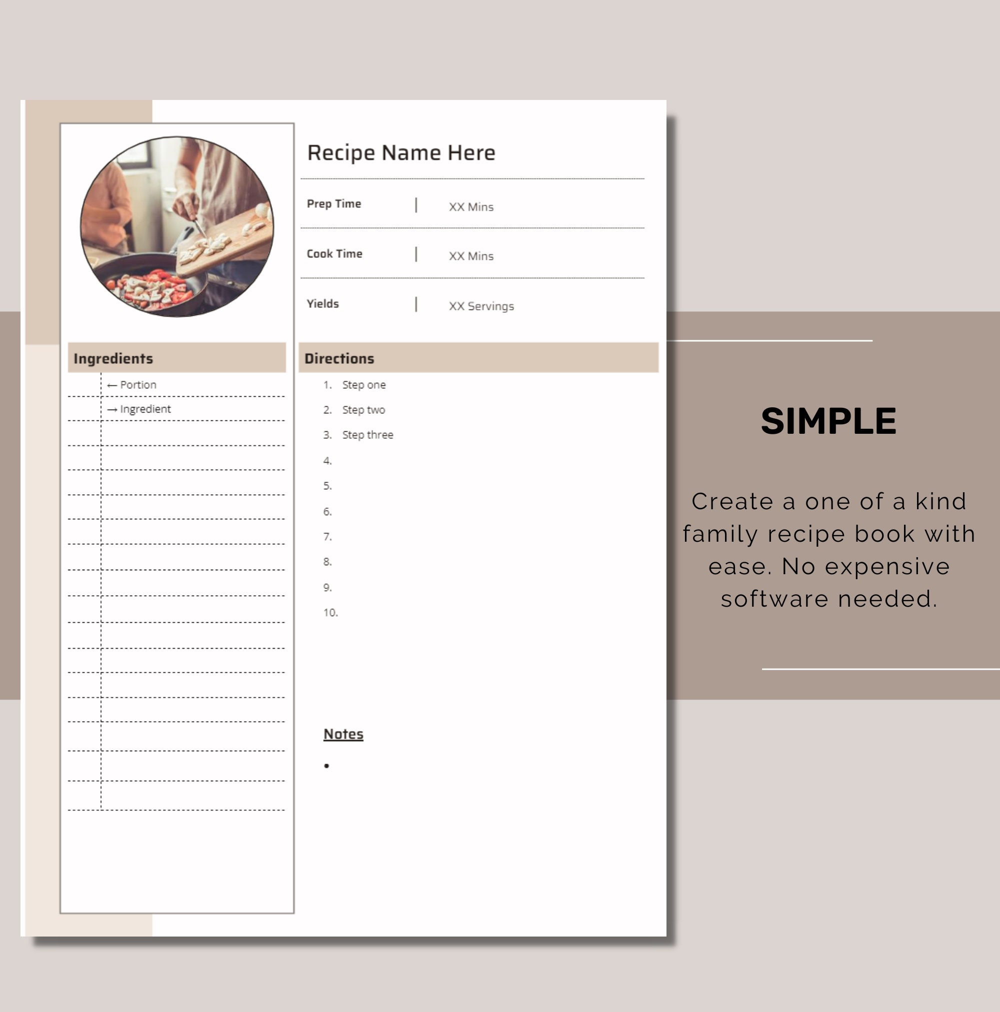 Recipe Template for Google Docs | Printable Recipe Binder Sheet | Personalized Recipe Book ...