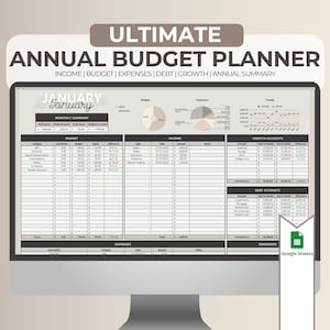 Annual Budget Spreadsheet | Monthly Budget | Expense Tracker | Google Sheet | Financial Planner | Personal Finance | Automated