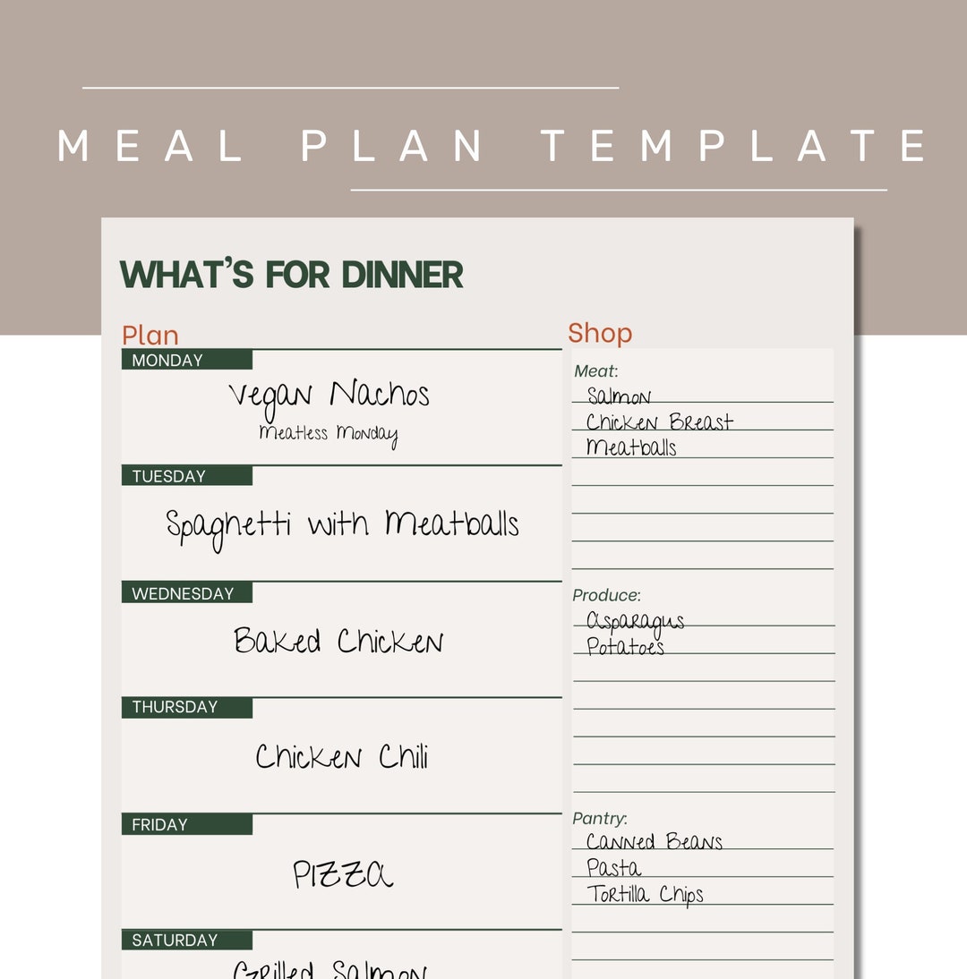 Weekly Meal Plan Template | Weekly Menu Template | Shopping List ...