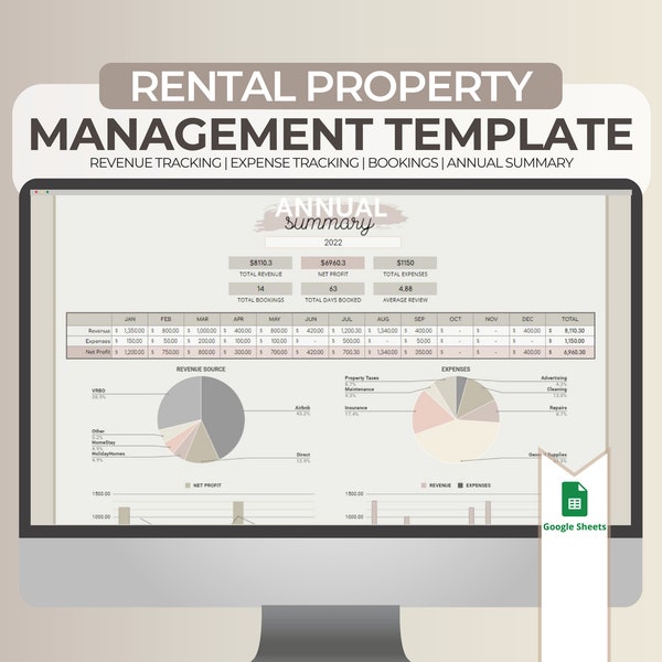 Feuille de calcul pour la gestion des biens locatifs | Outil de suivi des revenus et des dépenses Airbnb | Feuilles de calcul Google | Financement Airbnb | Automatisé | Téléchargement instantané