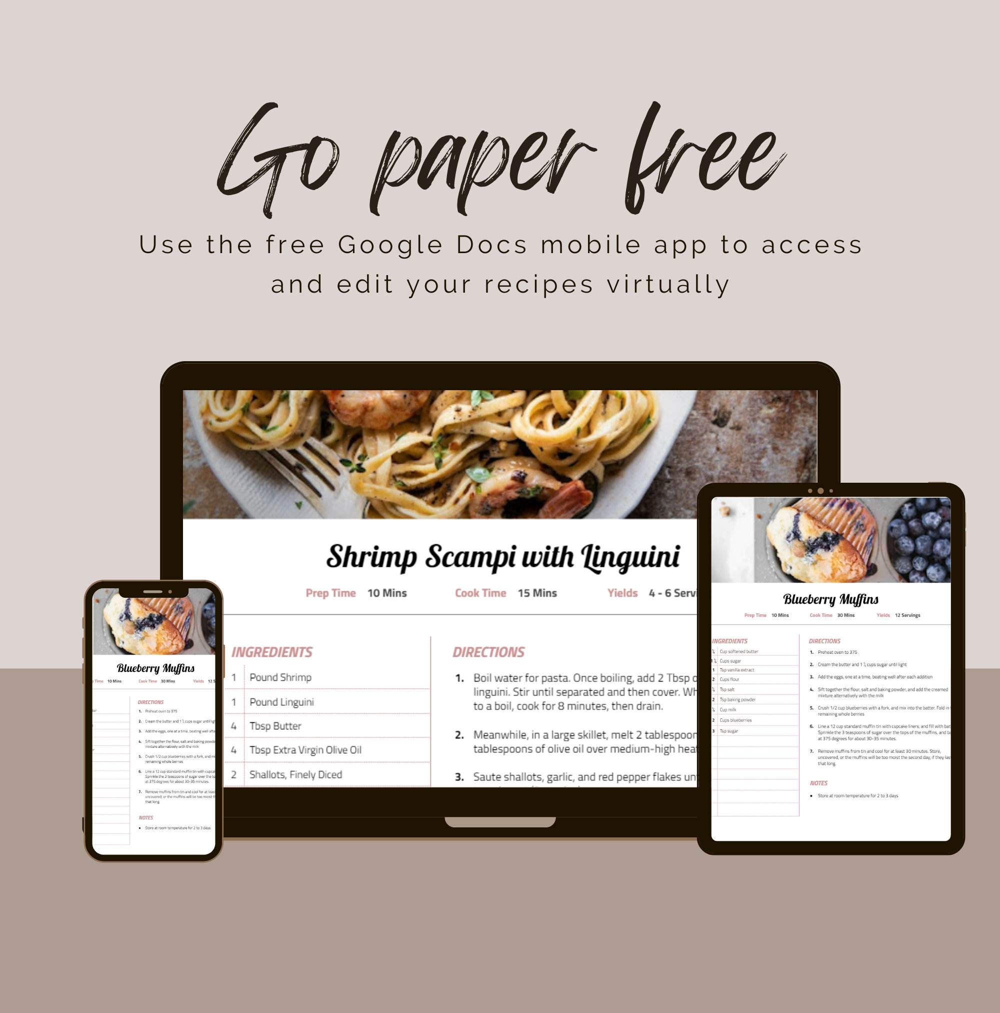 Recipe Template for Google Docs | Elegant | Printable Reciper Binder ...