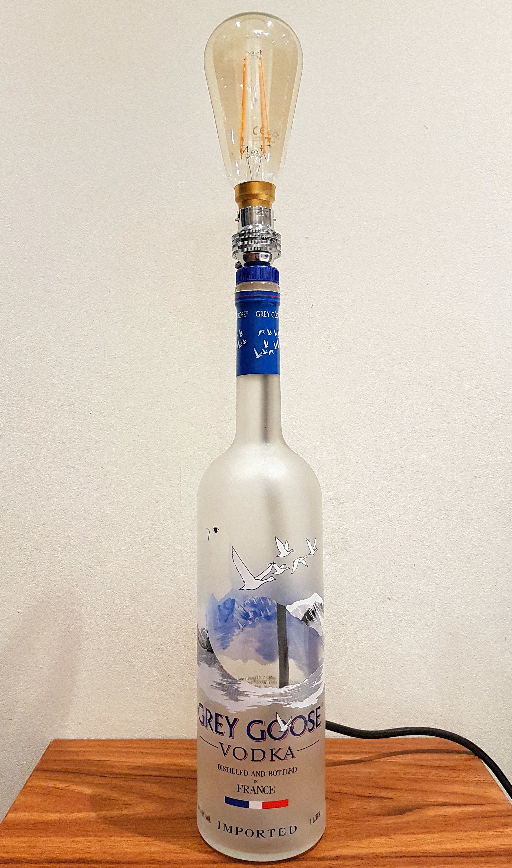 Grey Goose Original Vodka 1 Litre Upcycled Bottle Lamp Mancave 