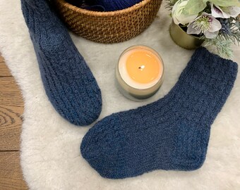 Hand Knitted Ocean Blue Wool Socks - Size EU 37 - Winter Socks - Great Christmas Present - Woman's Socks - Wools