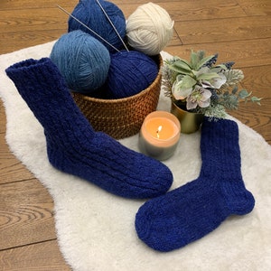Hand Knitted Deep Blue Wool Socks - Winter Socks - Great Christmas Present - Woman&#39;s Socks - Wools