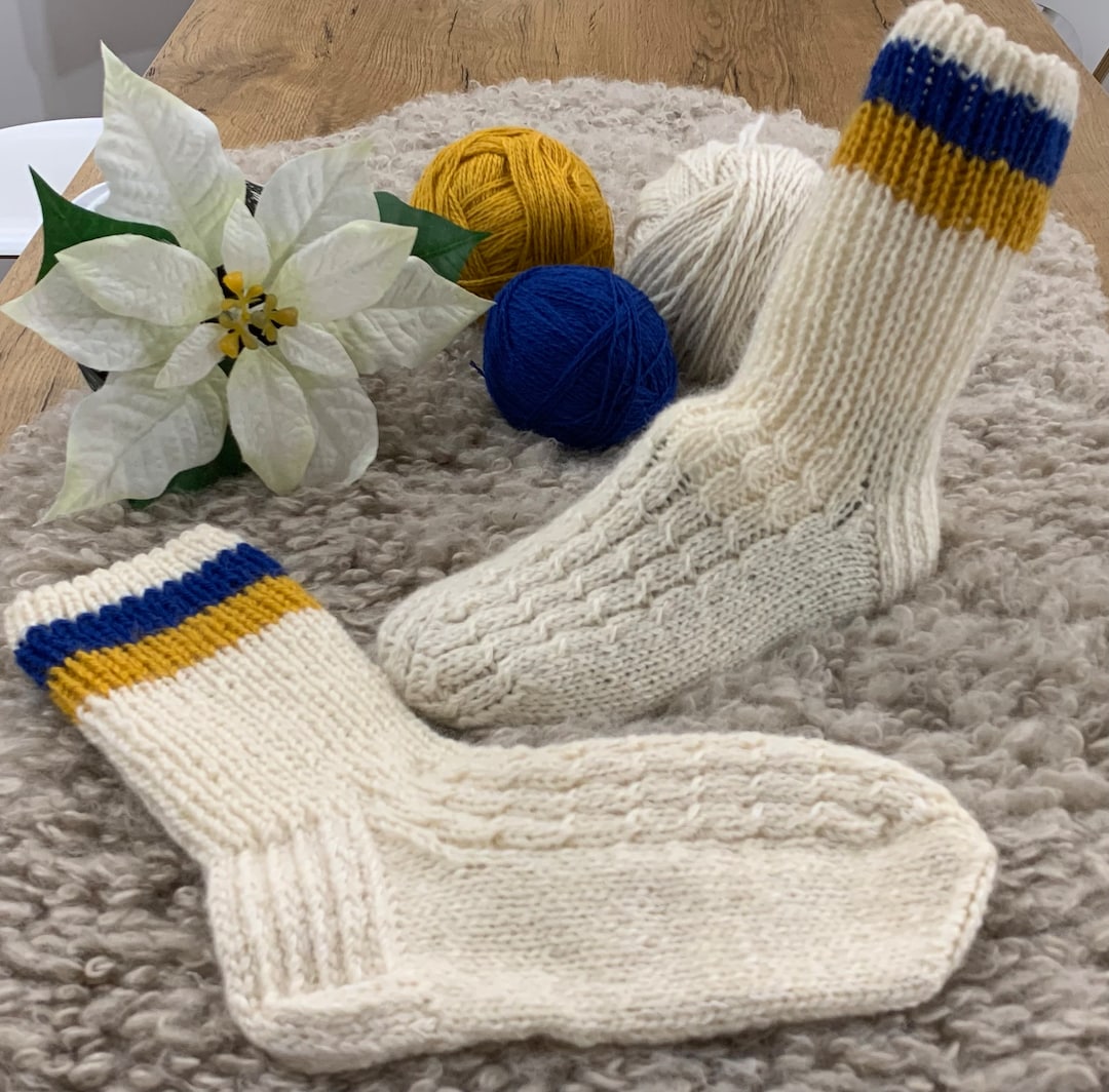 Hand Knitted Ukrainian Flag Wool Socks Winter Socks Great Christmas
