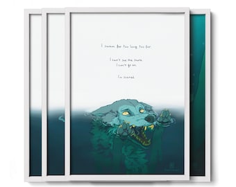 Drowning – Framed or Unframed Comic Art Print / 4 Frames / From A5 to A2 size