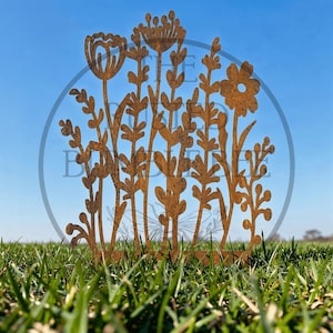Metal Wildflowers Stake Garden Ornament Rusted Decoration Art Outdoor Metal Sculpture