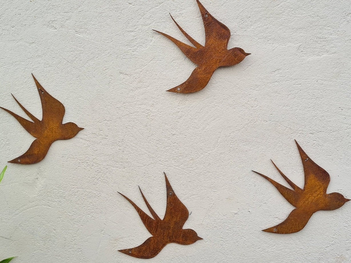 Rusted Metal Swallows Wall Art Garden Decoration Rusty Outdoor Etsy UK