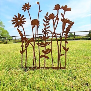 Metal Wildflowers Small Garden Ornament Rusted Decoration Art Outdoor Metal Sculpture
