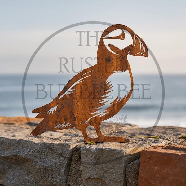 Puffin Metal, Garden Decor, Fence Topper, Rusty, Vintage