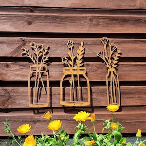 Rusted Metal Flower Vase Wall Art - Set of 3