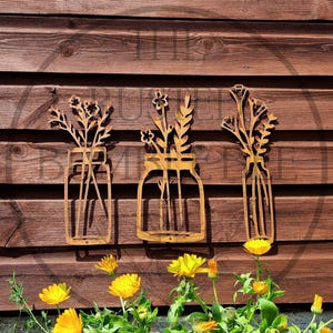 Rusted Metal Flower Vase Wall Art - Set of 3