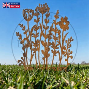 Metal Wildflowers Stake Garden Ornament Rusted Decoration Art Outdoor Metal Sculpture