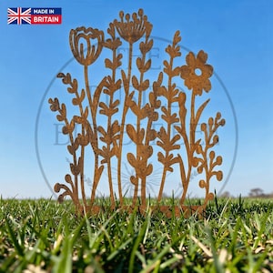Metal Wildflowers Stake Garden Ornament Rusted Decoration Art Outdoor Metal Sculpture