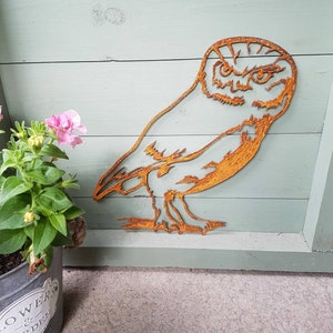 Metal Owl on branch  Rusted Garden Art Rusty Outdoor Ornaments Metal Sculpture