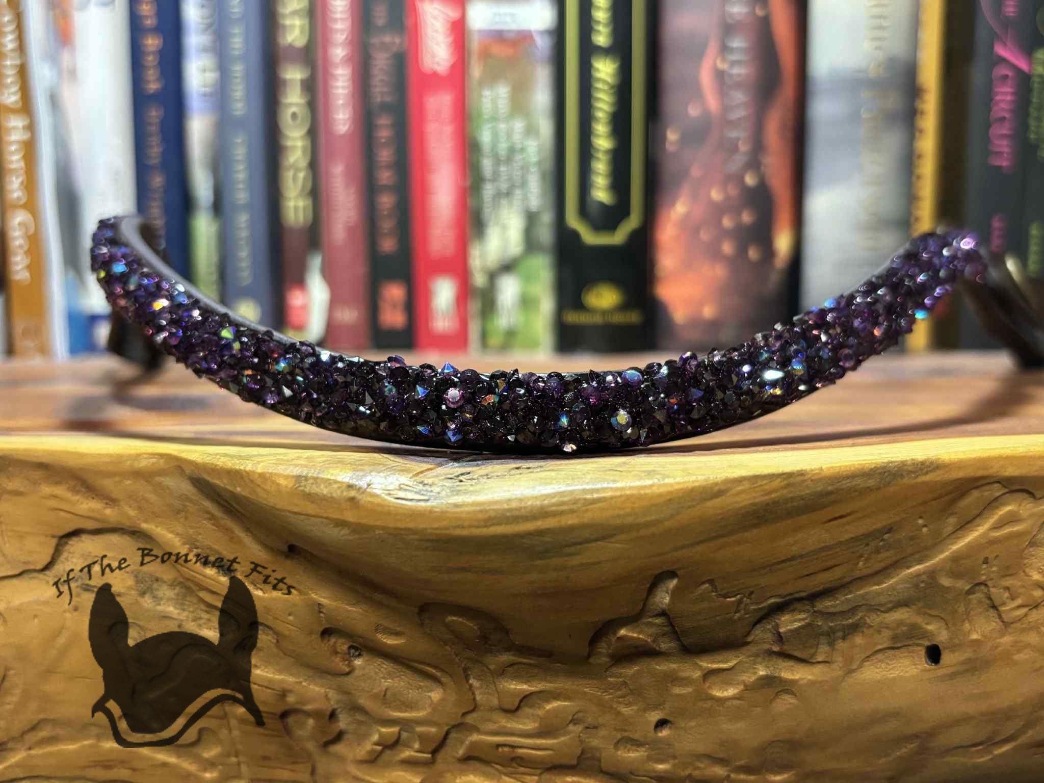 thumbnail image 2 of Custom Made FSS 6mm Crystal Violet Lilac Purple Bling Browband – Padded Curve V Style Leather 2 of 6