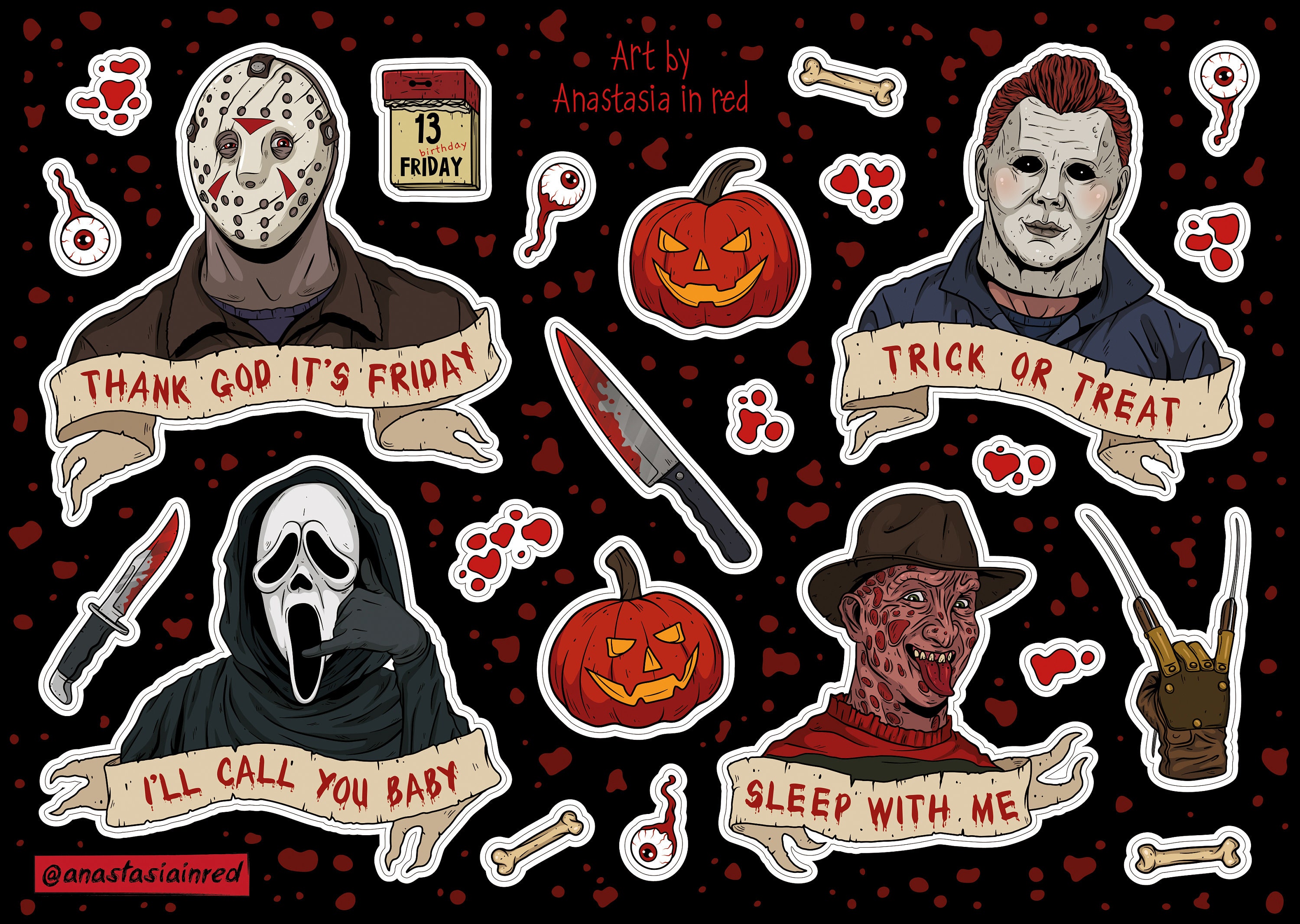 Vinyl Funny Horror Sticker Sheet With Cute Villains From | Etsy