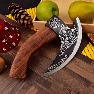Hand Forged Viking Pizza Cutter Axe: Carbon Steel Blade, Wood Handle
