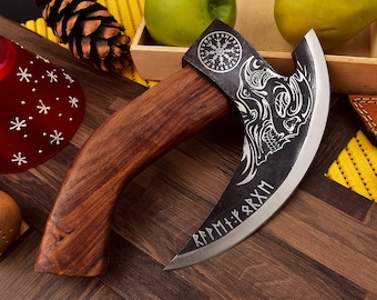 Handgeschmiedete Wikinger Pizzaschneider Axt: Klinge aus Kohlenstoffstahl, Holzgriff