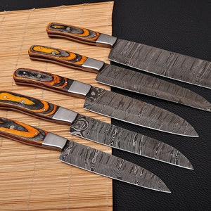 Damascus Chef Set Of 5 Piece's, Handmade Chef Set, Handmade Gift Damascus Chef Set, Personalized Gift For Mother day gift, Wedding Gift