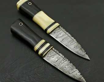 Handmade Damascus Steel Sgian Dubh: Scottish Dirk Knife with Bone Handle