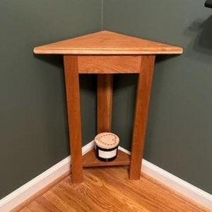 Solid Cherry Corner Table with Bottom Shelf, Handcrafted  Bathroom Cherry Corner Table