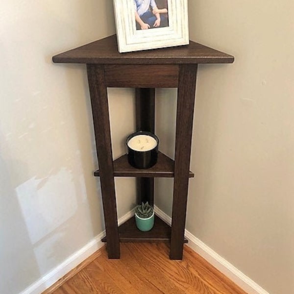 Walnut Corner Table with Shelves