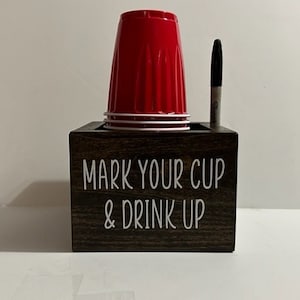 Wooden Solo Cup Holder - Cup Dispenser - Double Cup Holder - Cup Caddy with Marker Holder