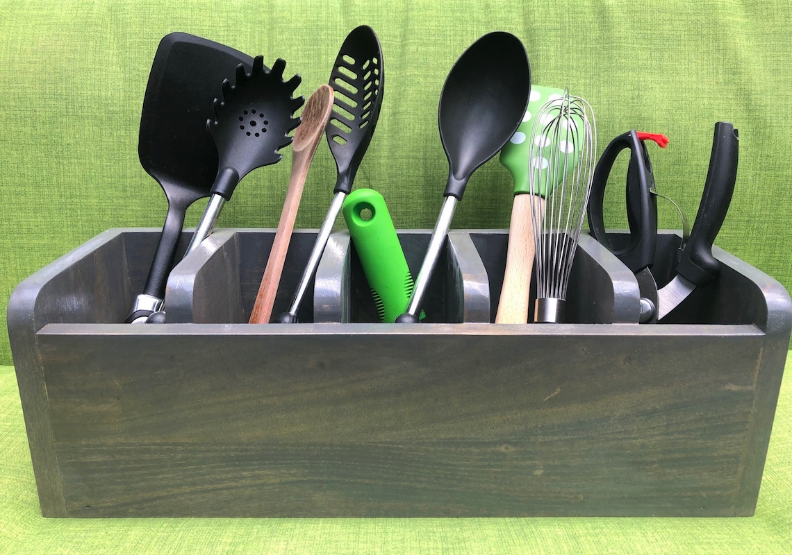 Handmade Wooden Utensil Holder Utensil Caddy Etsy