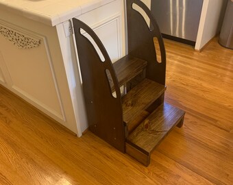 Wooden step stool with handrail discount