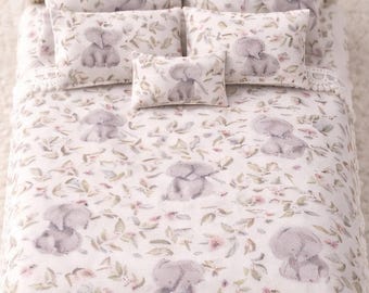 1:12 Scale Elephant Dollhouse Bedding Set – Handmade by Aubree’s Miniatures