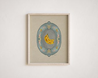 Antique Floral Frame- Kitchen and Nursery Banana Fruit Print