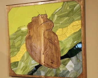 Vitrail sculpté en relief coeur humain