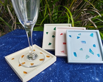 Ensemble de 4 sous-verres pastel et vitrail style terrazzo