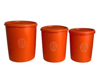 Vintage Orange Tupperware Canister Set of 3