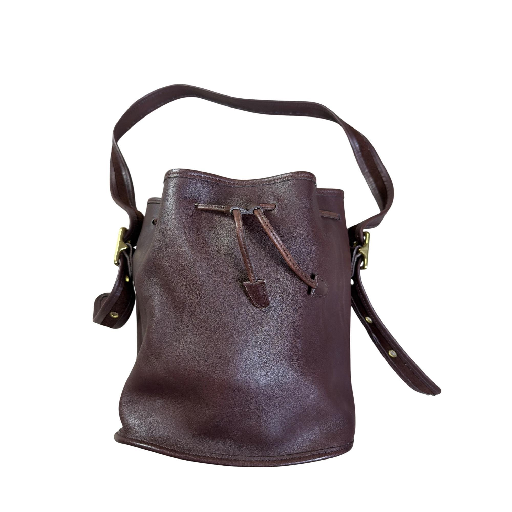 Vintage Coach Leather Bucket Bag Dark Brown Drawstring Crossbody 