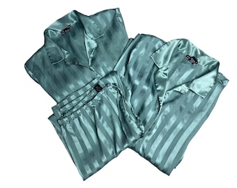 Vintage Halston Vertical Striped 3 piece Pajama set Large