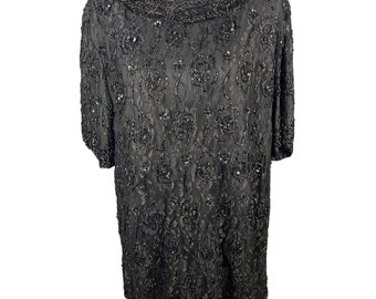 Candlelight and Champagne womans black beaded and sequined evening wear top 22W