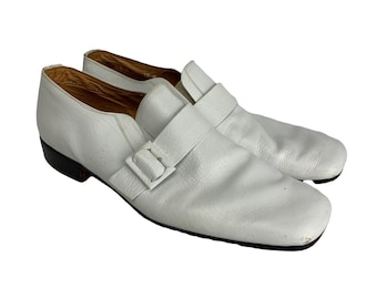 Vintage 60's Volare By Carlo Leoni Men's White Leather Buckle Dress Shoes Size 10 M Made In Italy