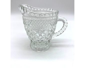Jarra para crema Anchor Hocking Wexford vintage / Cristal tallado con diseño de diamante / Cristal prensado