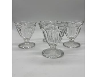 Juego de 4 vasos de postre vintage Anchor Hocking / Cristalería transparente para sorbete / Borde festoneado