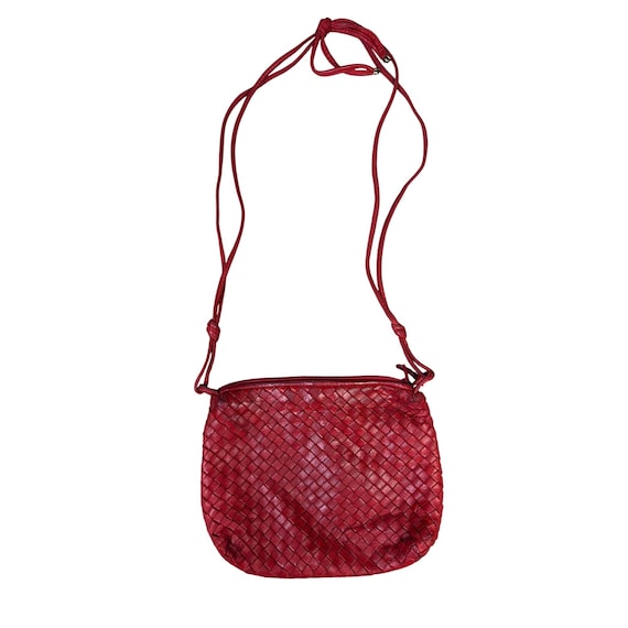Vintage Woven Leather Crossbody Bag | Red Leather Purse | Handmade Cosci Bag