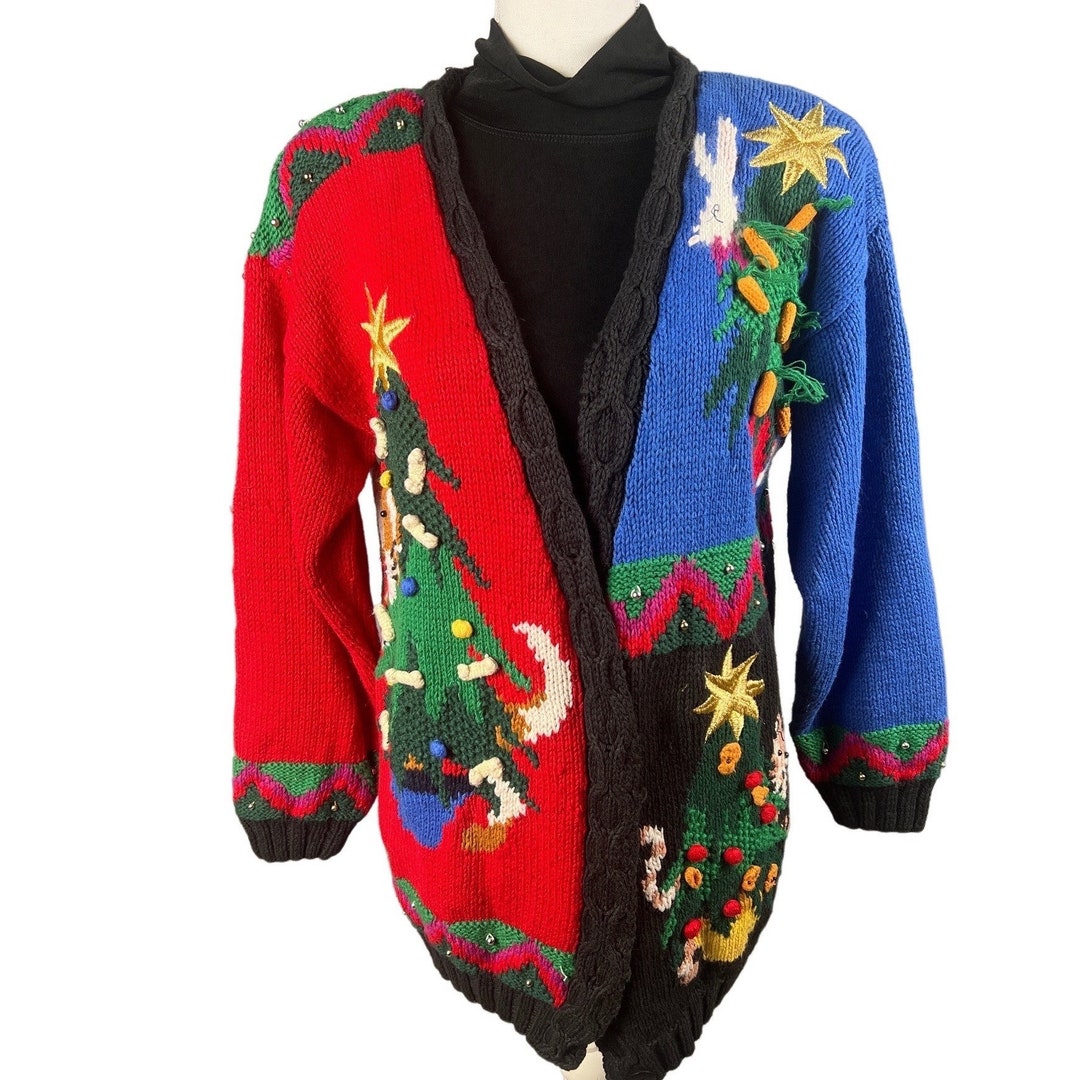 Vintage Jennifer Reed Hand Knit Christmas Cardigan Sweater - Etsy
