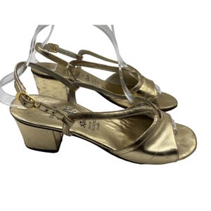1960s Amalfi by Rangoni Gold Leather Vintage Metallic High Heel Sandals Size 7.5