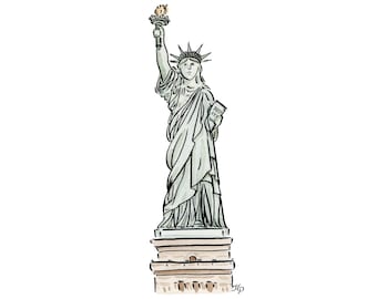 Statue of Liberty Print | 5x7 Watercolor Artwork | New York City Art Print | Lady Liberty Art | New York Skyline Print | NYC Wall Art Print