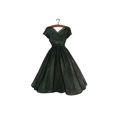 White Christmas Green Velvet Dress Print 5x7 Watercolor Art Etsy