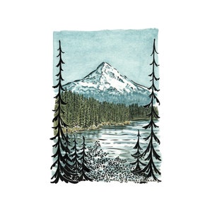 Lost Lake Oregon Mt Hood Print | 5x7 Watercolor Mount Hood Painting | Mt Hood National Forest | Mt Hood from Lost Lake Oregon | Mt Hood Art