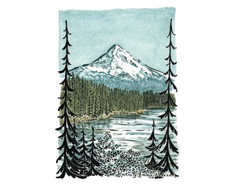 Lost Lake Oregon Mt Hood Print | 5x7 Watercolor Mount Hood