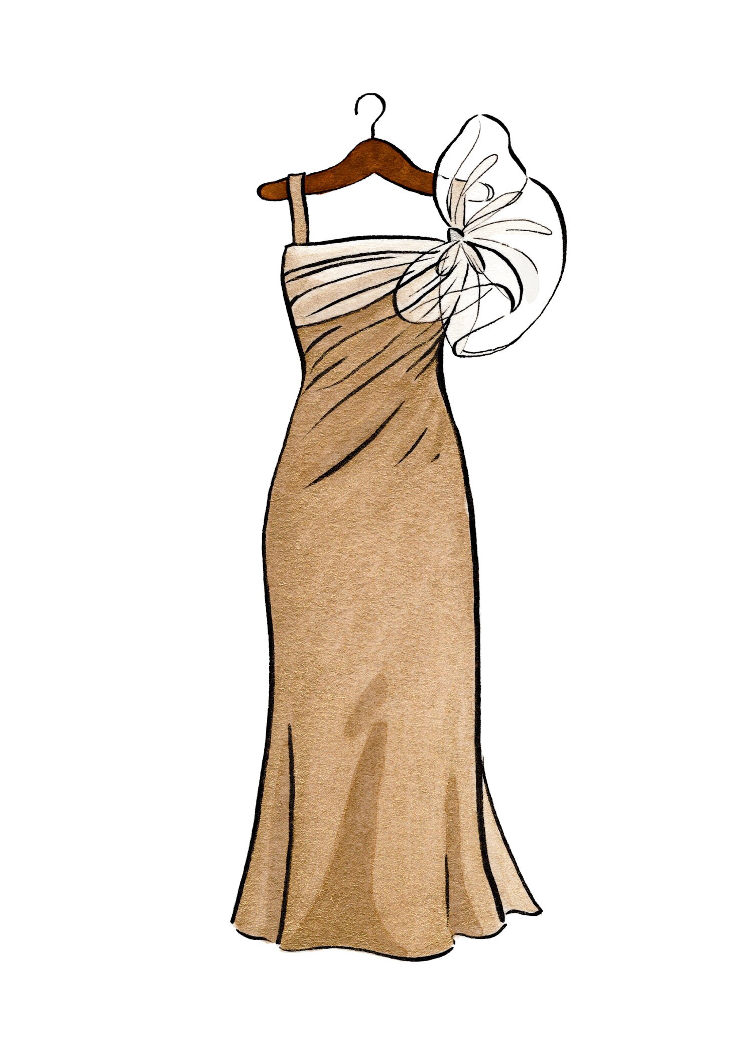 baroness schraeder gold dress Sound of Music Dress Print | 5x7 Watercolor Art Print | Baroness Schraeder  Gold Evening Dress | Old Hollywood Dress | Movie Costume Wall Art