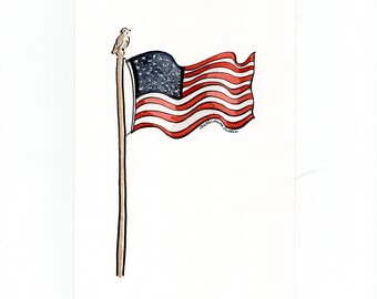 American Flag Watercolor Painting | 5x7 American Flag Original Artwork | Americana Nursery Wall Art | American Flag Wall Art | USA Flag Art